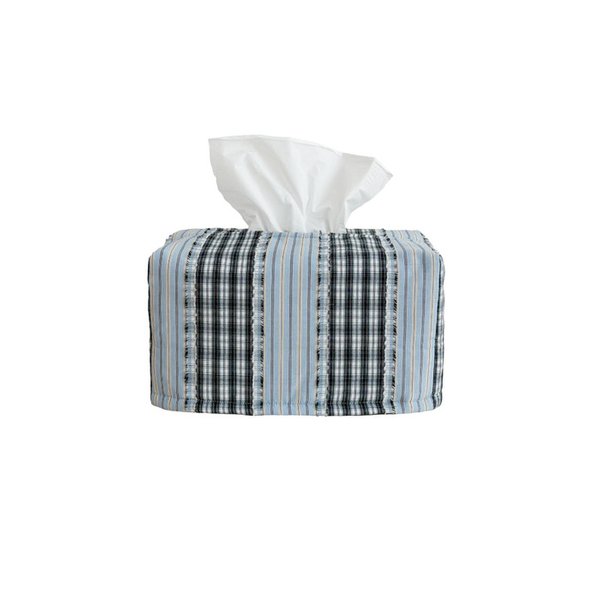 CHECK FRINGE TISSUE COVER (SKY)