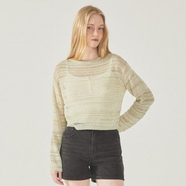후아유 Two tone Mesh Sweater WHKAF2791F