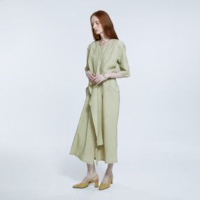 L`ETE ROBE Drape Linen Dress_Khaki Beige