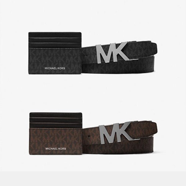 [국내배송]마이클코어스 로고 카드지갑+벨트세트 36S4LGFY6B
