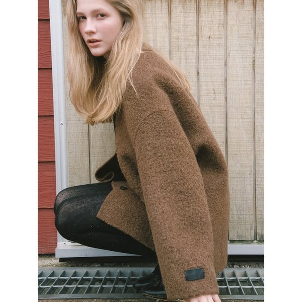ALPACA BOUCLE SINGLE HALF COAT_BROWN