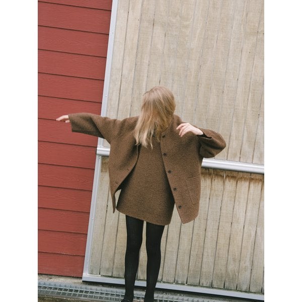 ALPACA BOUCLE SINGLE HALF COAT_BROWN