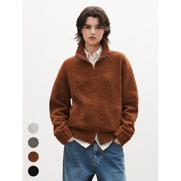 (우먼)부클레 크롭 니트 집업 - 4 COLOR