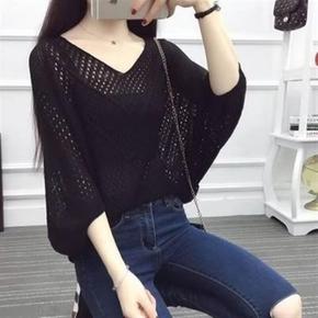 여성 레이어드 시스루 가오리 니트 반팔  7부 티셔츠 (S44098372)