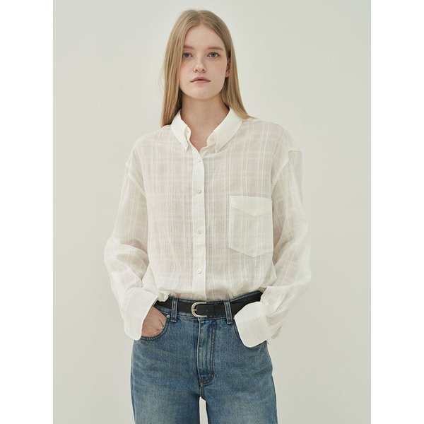 버튼 다운 시어 셔츠-Ivory