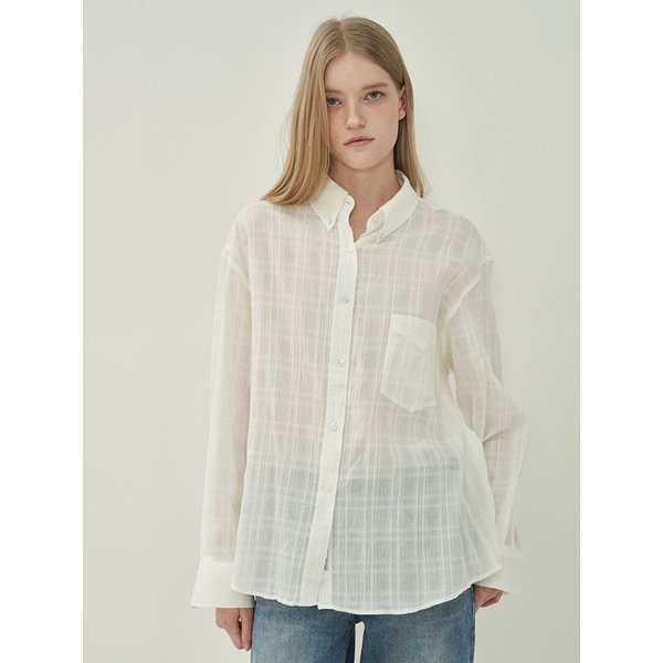 버튼 다운 시어 셔츠-Ivory