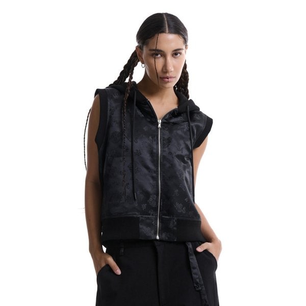 Hanbok fabric Hoodie Vest (Black)