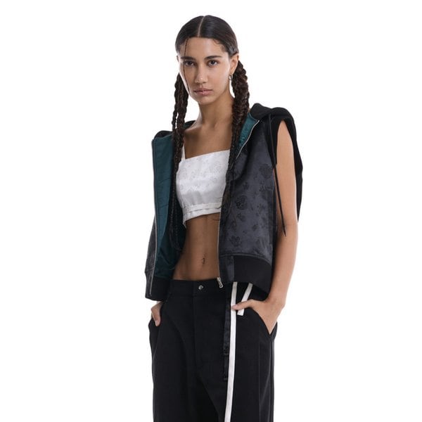 Hanbok fabric Hoodie Vest (Black)