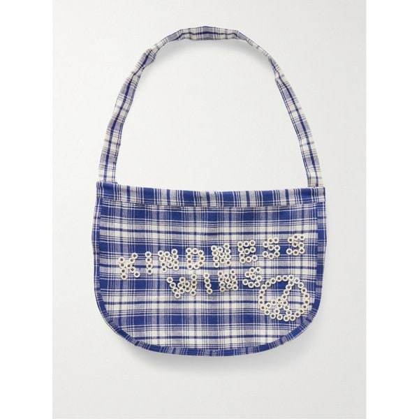 빅 샵 자수 장식 체크 코튼 토트백 46376663162970682