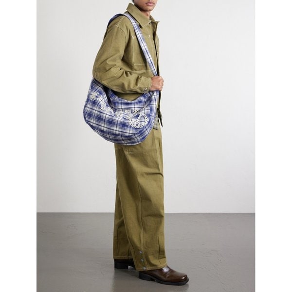 빅 샵 자수 장식 체크 코튼 토트백 46376663162970682