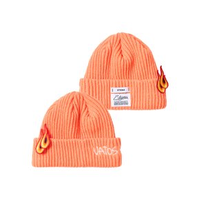 FLAME PATCH EMBROIDERED BEANIE APRICOT