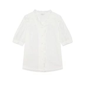 [HSSH-4B504] 헤지스레이디스 단색 러플배색 노카라 면 5부소매 셔츠