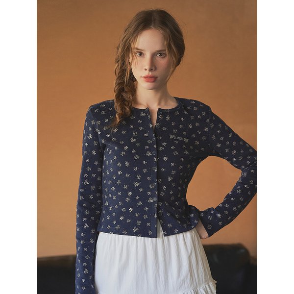 Floral Peach Crop Cardigan_Navy