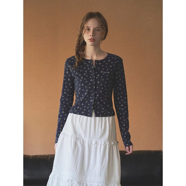 Floral Peach Crop Cardigan_Navy