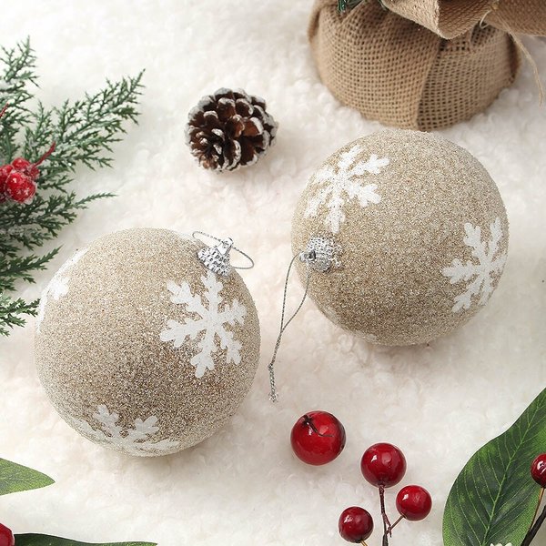 샴페인골드 글리터 장식볼 2p세트(10cm) (반짝이눈결정)