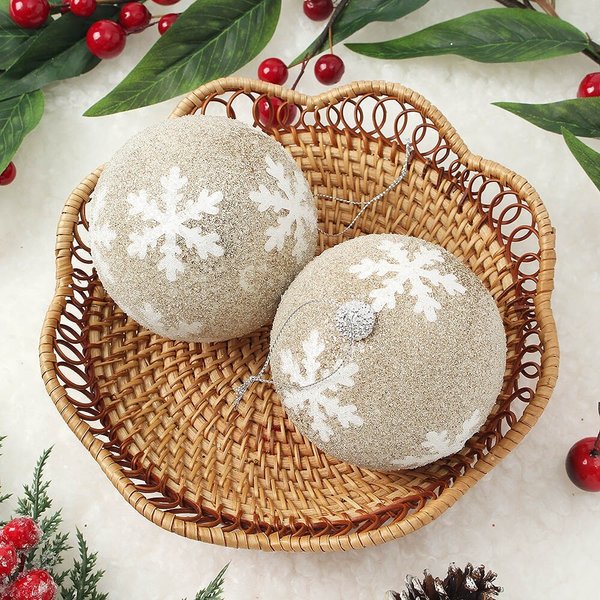 샴페인골드 글리터 장식볼 2p세트(10cm) (반짝이눈결정)