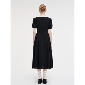 Boat Neck Pintuck Dress, Black