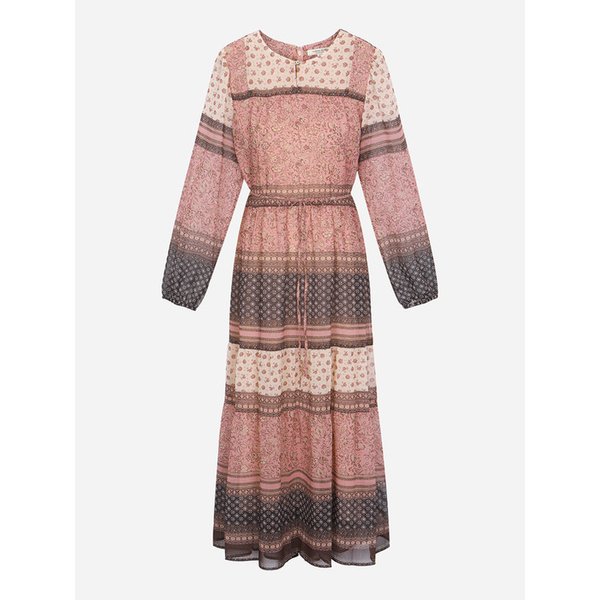 [KiiiKiii PICK] 보헤미안 플라워 보더 롱 원피스_T256MOP171W