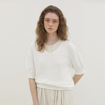 ahwe Boucle V-Neck Knit_WHITE