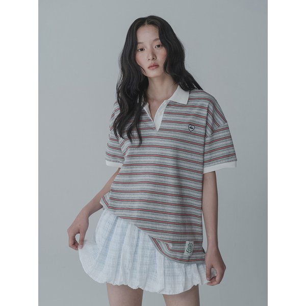 [리퍼브]HEART RUGBY COLLAR TSHIRT_GRAY