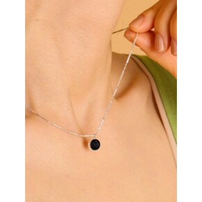 Modern Round Onyx Pendant Silver Necklace In212 [Silver]