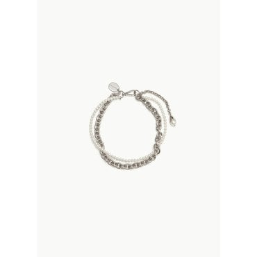 샵아모멘토 시몬로샤 25FW Pearl & Chain Necklace W/ Encased Pearl Flower, Pearl / Rhodium