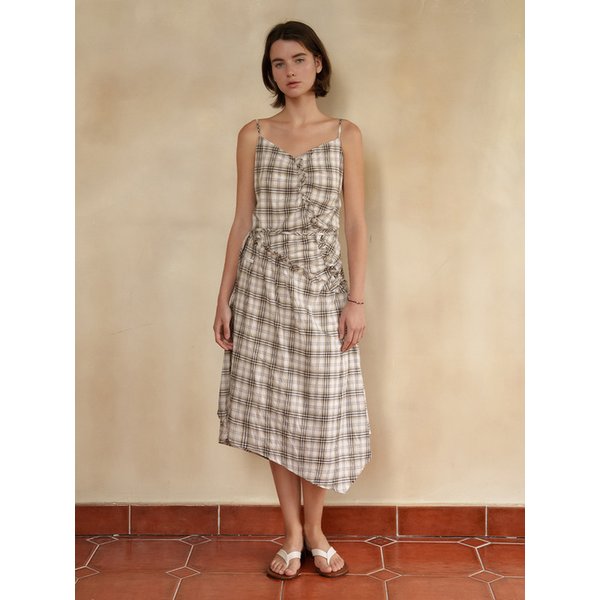 CUT FRILL CHECK DRESS [IVORY] / 2COLOR