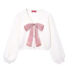 / Ivory Pong Pong Lovely Ribbon Soft Cardigan