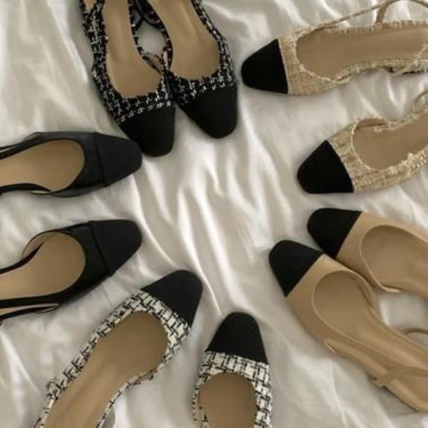 [옷자락] 여자 포멀 정장 트위드 배색 콤비 2cm 슬링백 구두