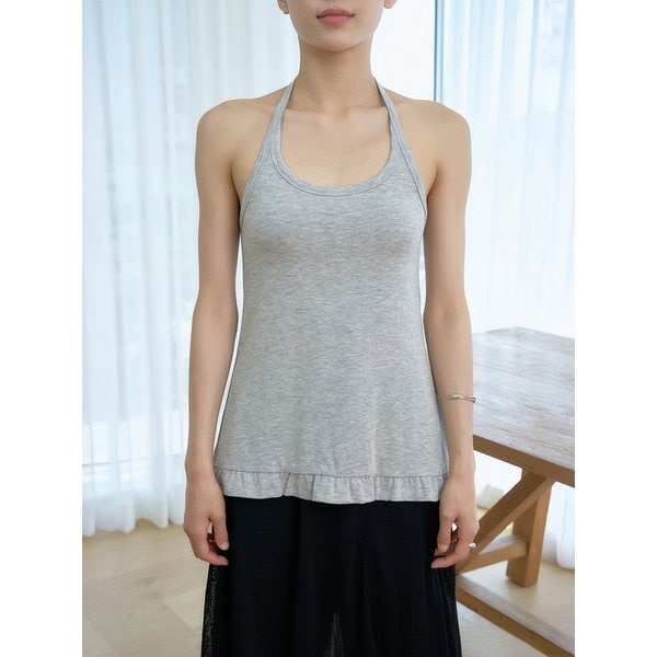 frill hem halter top  (melange gray)