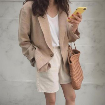 신세계라이브쇼핑 [옷자락] 여성 심플 베이지 단추 사이드포켓 카라 자켓