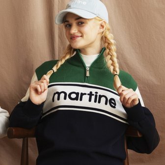 MARTINE GOLF [정상가 398000원]여성 블럭킹 반집업 방풍 니트 네이비 (Q0C240449)