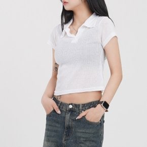 여성 카라 반팔 티셔츠 세미 크롭 PK 무지 피케티 여름 얇은 흰티_P401686979