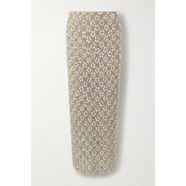 오스카 드 라 렌타 크리스탈 진주 장식 튤 미디 스커트 46376663162983345