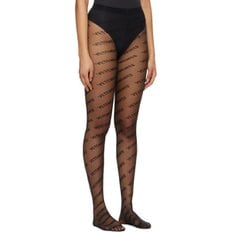 블랙 Wolford 모노그램 로고 스타킹 222669F076000