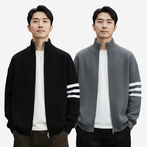 남자 삼선 니트 가디건 투웨이 집업 I4NT032