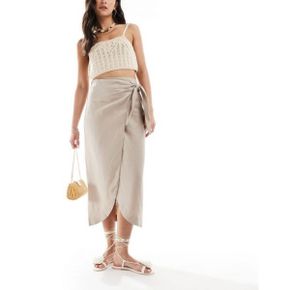 4729618 Mango wrap front linen skirt in beige