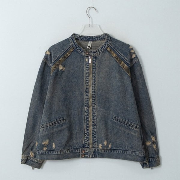 [옷자락] 남자 빈티지 나그랑 데미지 차이나 버튼 크롭 청자켓