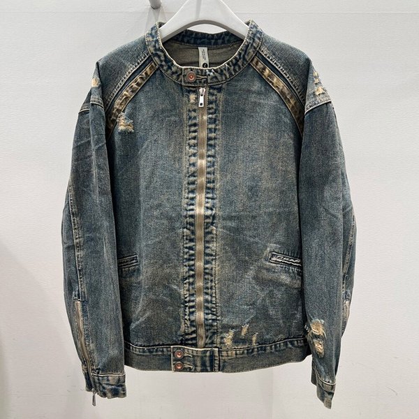 [옷자락] 남자 빈티지 나그랑 데미지 차이나 버튼 크롭 청자켓