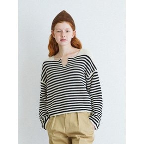 Vegan Cotton 100 Boat neck line Stripe Knit Top