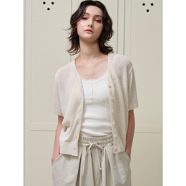 Linen Half-knit Cardigan_Beige