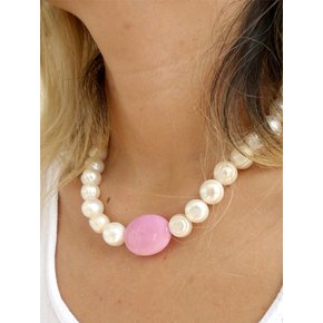 Pink Pink Jamstone & Pearl Necklace