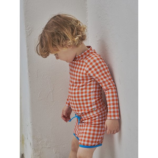 아동 선라이즈 오렌지 체크 래쉬가드 세트_오렌지