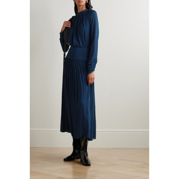 산토스 핀스트라이프 개더 크레이프 미디 스커트 46376663162976050