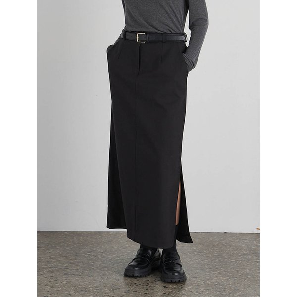 울 트임 롱 스커트 (Black)