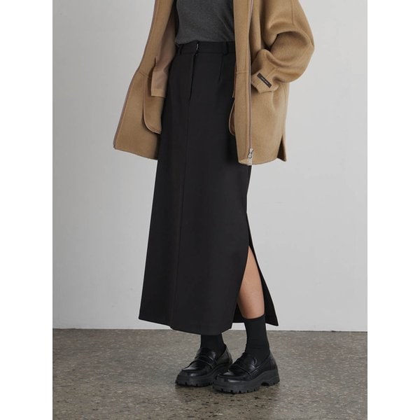 울 트임 롱 스커트 (Black)