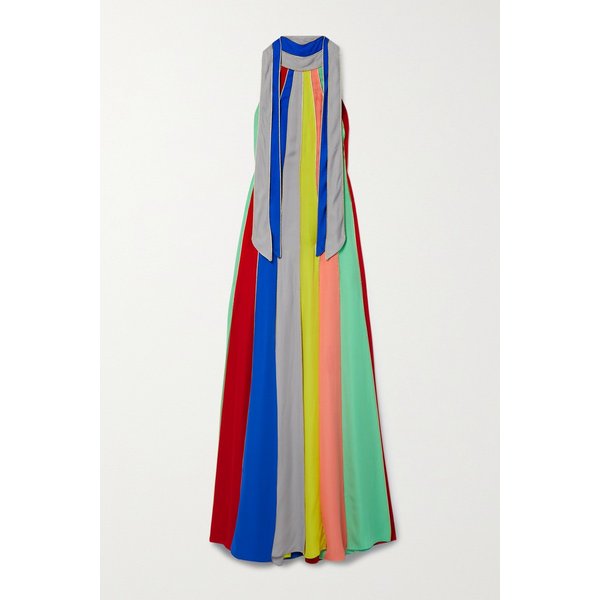 로지 애슐린 Car Wash Striped Silk-chiffon Halterneck Gown 레드 20346390236480351