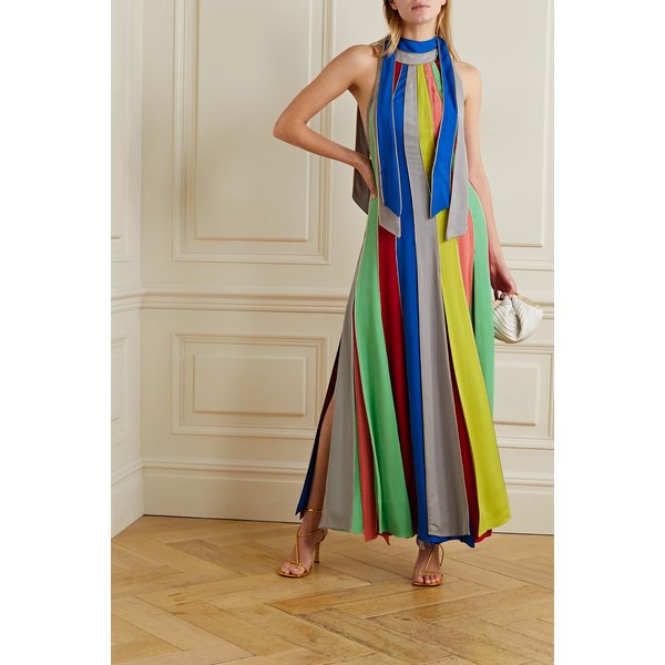 로지 애슐린 Car Wash Striped Silk-chiffon Halterneck Gown 레드 20346390236480351
