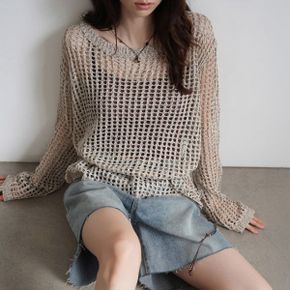 브론즈 메쉬 언발 루즈 니트_P432331965