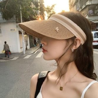 신세계라이브쇼핑 여성 밀짚 썬캡 모자 여자 글림 골드 선캡 모자 왕골 여름 자외선차